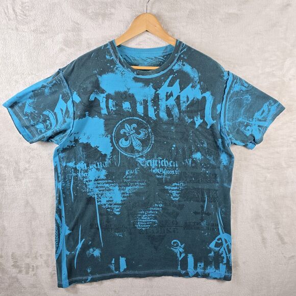 Vintage Reversible AOP Cyber Goth Shirt XL Affliction Style Grunge Gothcore - Picture 7 of 10